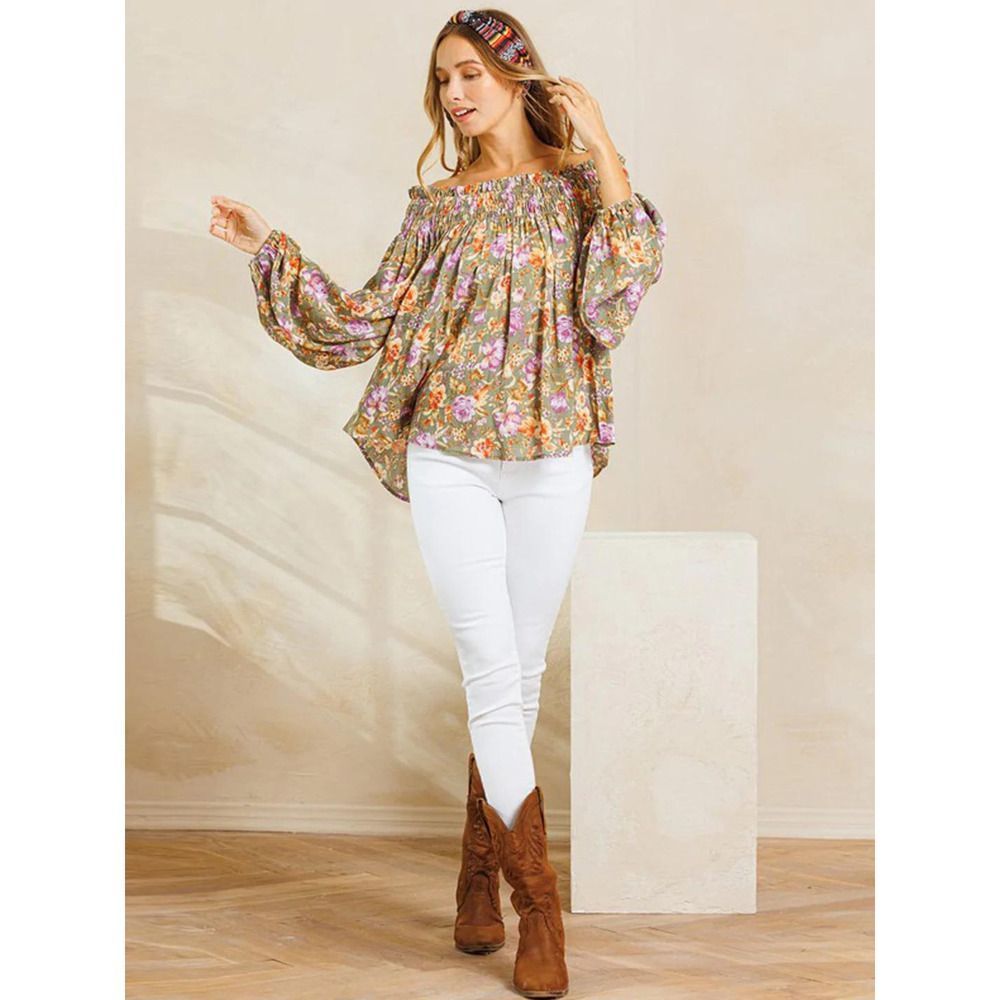 Sage Green Off Shoulder Long Sleeve Tunic Top